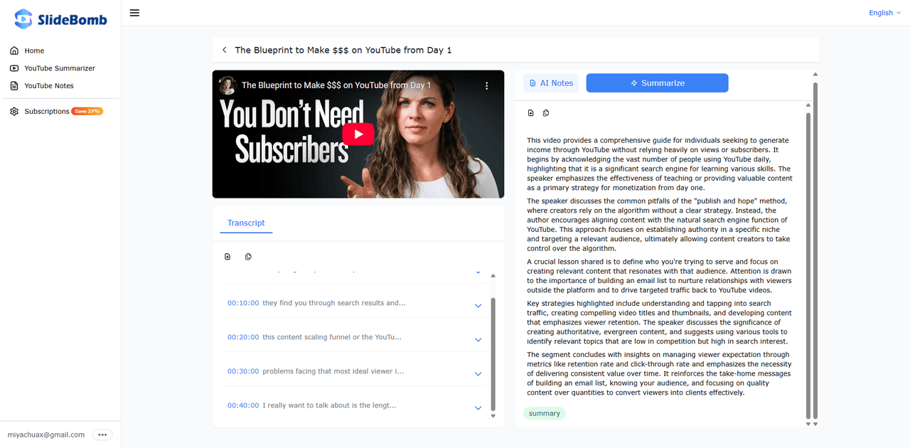 Slidebomb – AI Summarizer for YouTube Videos